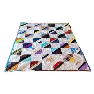 Block Square Quilt Colorful Homemade 54X42" Small Patchwork Lap Quilt